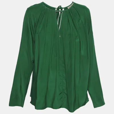 Pre-owned Pucci Green Silk Pleated Top M