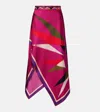 Pucci Hawaii Asymmetric Silk Satin Midi Skirt In Multi