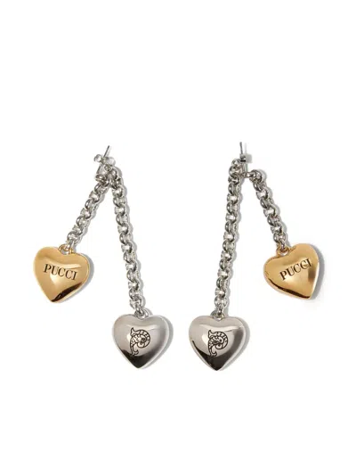 Pucci Heart-charm Drop Earrings In Silver