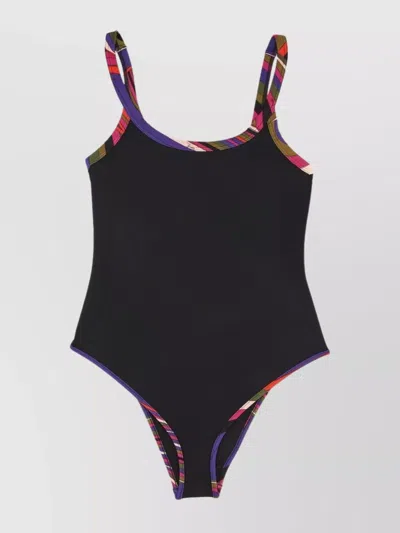 Pucci One Piece Swimsuit With Printed Edges In Black