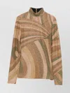 Pucci High Neck Long Sleeve Abstract Print Top In Gold