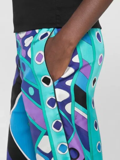 Pucci High Waist Straight Leg Silk Trousers In Blue