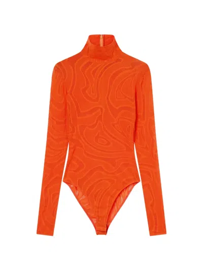 Pucci High-neck Jacquard Tulle Bodysuit In Orange