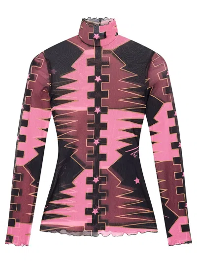 Pucci High-neck Tulle Top In Valdimontone Print In Multi