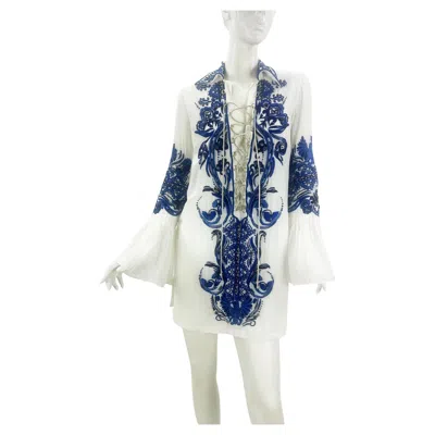 Pre-owned Pucci Iconic Emilio  White Embroidered & Beaded Mini Lace Up Dress Tunic It 42