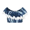 Pucci Marmo-print Cotton Crop Top In Blue