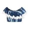 Pucci Marmo-print Cotton Crop Top In Blue