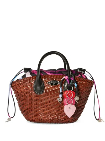 Pucci Interwoven Leather Basket Bag In Brown