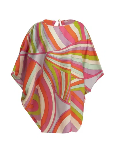 Pucci Mini Silk Twill Caftan Dress With Unique Print In Multi