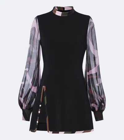 Pucci Iride Cady And Creponne Minidress In Black