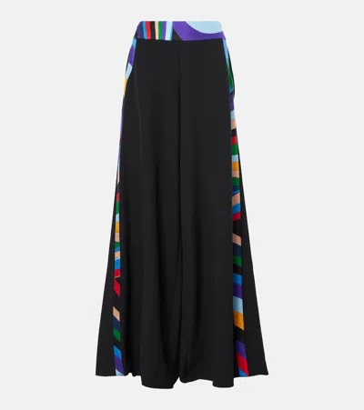 Pucci Iride Cady Palazzo Pants In Nero+rosso/viola