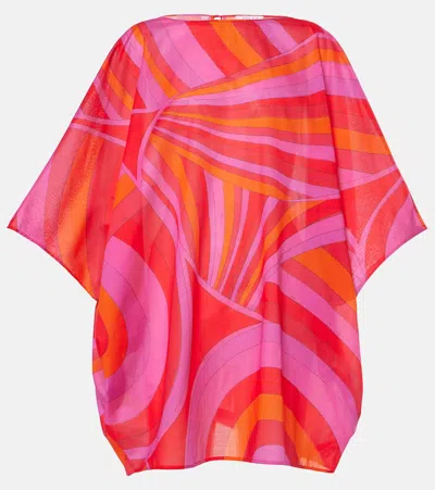 Pucci Iride Cotton Muslin Kaftan In Pink