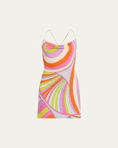 Pucci Iride Cowl-neck Jersey Satin Mini Dress In Multi
