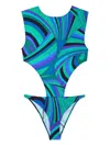 Pucci Iride Cut-out Swimsuit In Blue