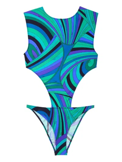 Pucci Iride Cut-out Swimsuit In Blue