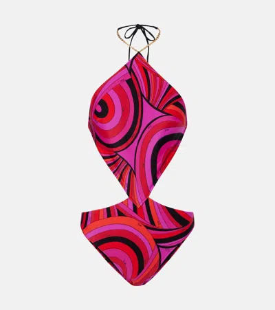 Pucci Iride Cutout Swimsuit In Red