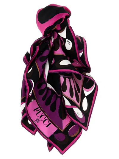 Pucci Large Iride Leocorno-print Silk Scarf In Fuxia/marrone