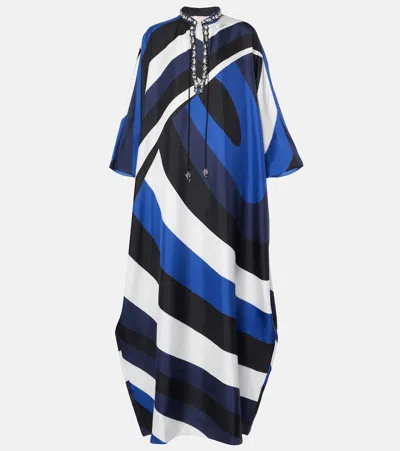 Pucci Iride Embellished Silk Twill Kaftan In Blau