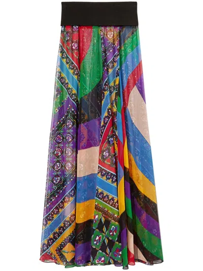 Pucci Iride Festa-print Silk Skirt In Red