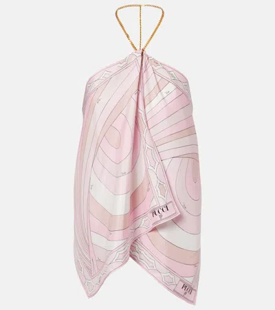 Pucci Iride Halterneck Silk Twill Top In Pink