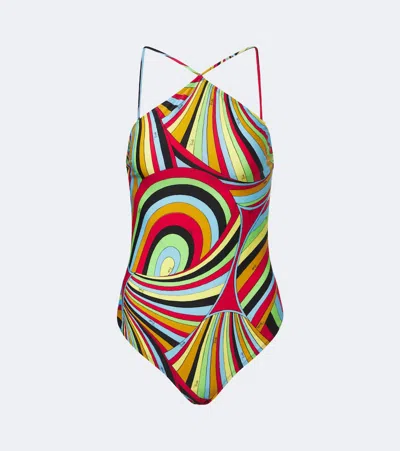 Pucci Iride Halterneck Swimsuit In Multicoloured