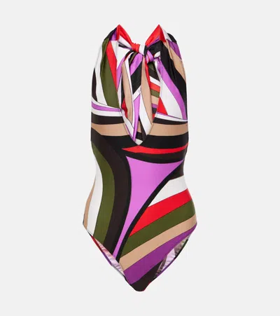 Pucci Iride Halterneck Swimsuit In Multicoloured