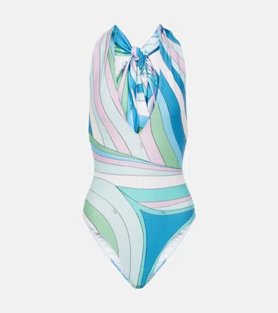 Pucci Iride Halterneck Swimsuit In Multicoloured