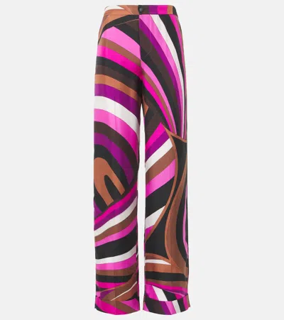Pucci Iride High-rise Silk Twill Wide-leg Pants In Pink