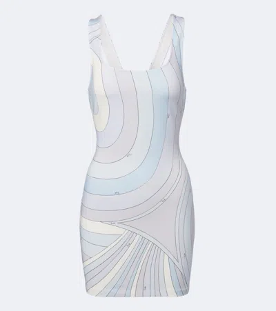 Pucci Iride Jersey Minidress In Blue