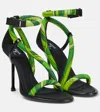 Pucci Leather-trimmed Silk Sandals In Green