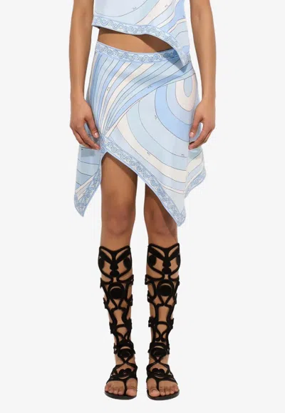 Pucci Iride Print Asymmetric Scarf Skirt In Blue