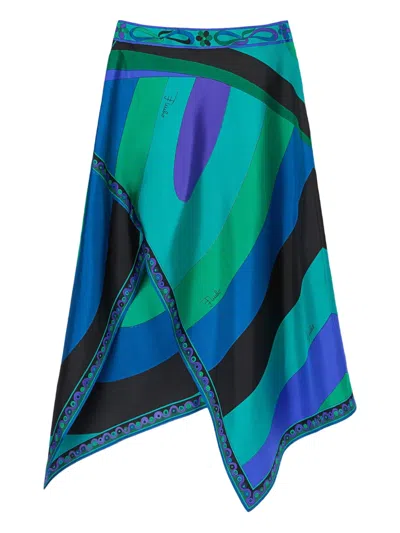 Pucci Iride-print Asymmetric Skirt In Green