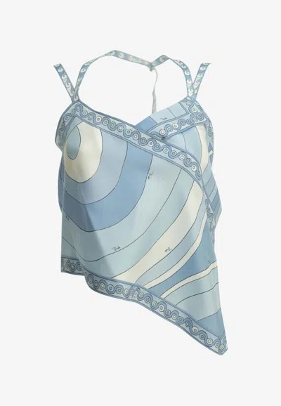 Pucci Iride Print Asymmetrical Silk Top In Multi