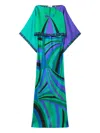 Pucci Iride-print Silk Twill Maxi Dress With Cape In Green