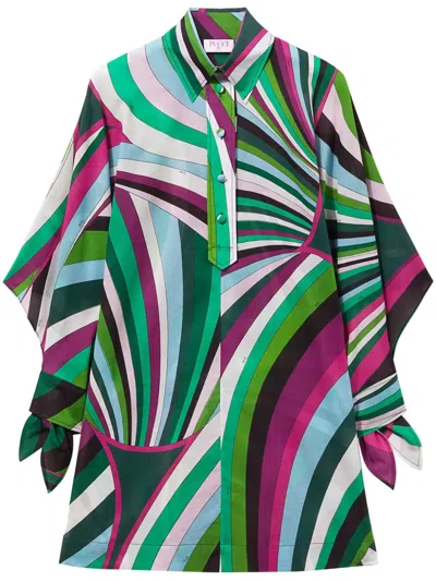 Pucci Iride-print Cotton Dress In Green