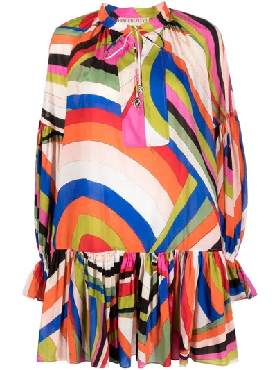 Pucci Iride-print Cotton Minidress In Blue