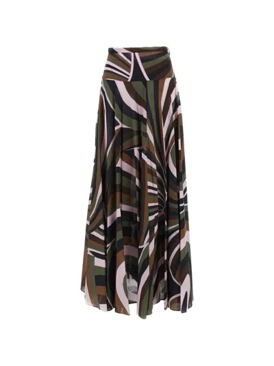 Pucci Iride Print Cotton Muslin Skirt In Green