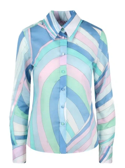 Pucci Iride Print Cotton Shirt In Multicolor