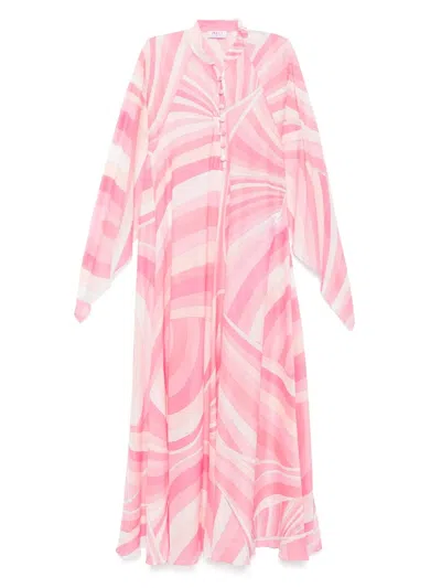 Pucci Abstract Pattern Cotton Kaftan Dress In Pink