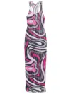 Pucci Abstract Pattern Sheer Overlay Floor-length Dress In Multi
