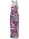 Pucci Abstract Pattern Sheer Overlay Floor-length Dress In Multi