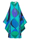 Pucci Pisces Print Silk Kaftan Dress In Blue