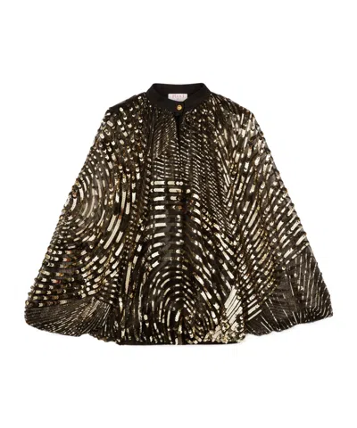 Pucci Iride Print Embroidered Tulle Blouse In Black