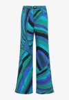 Pucci Geometric Design Cotton Blend Flared Pants In Green