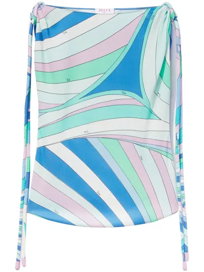 Pucci Iride-print Knot Top In Blue