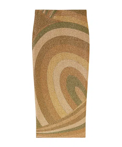 Pucci Iride Print Lamé Jersey Midi Skirt In Brown