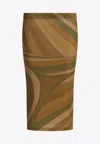 Pucci Iride Print Lame Jersey Midi Skirt In Green