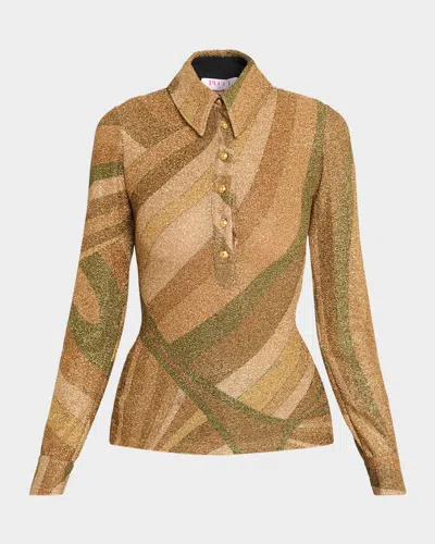 Pucci Iride-print Lame Jersey Polo Shirt In Brown