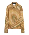 Pucci Printed Metallic Jersey Polo Shirt In Brown
