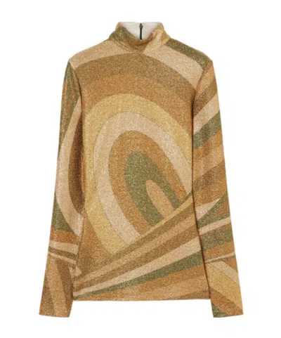Pucci Iride Print Lamé Jersey Top In Brown
